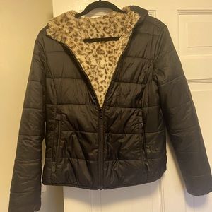Alp N Rock reversible black down and leopard faux fur winter coat